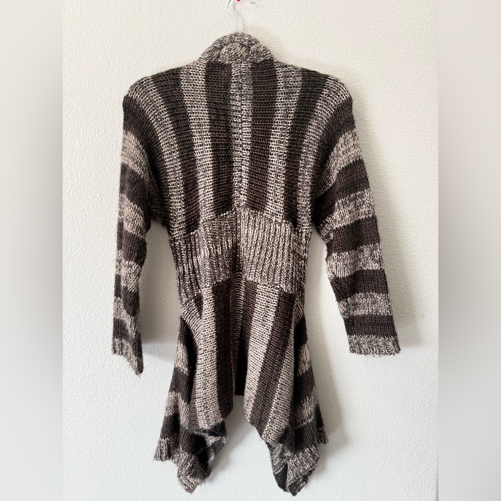 Y2K Chunky Knit Boho Cardigan Brown Striped Braided Tie Front S/M - Picture 3 of 6